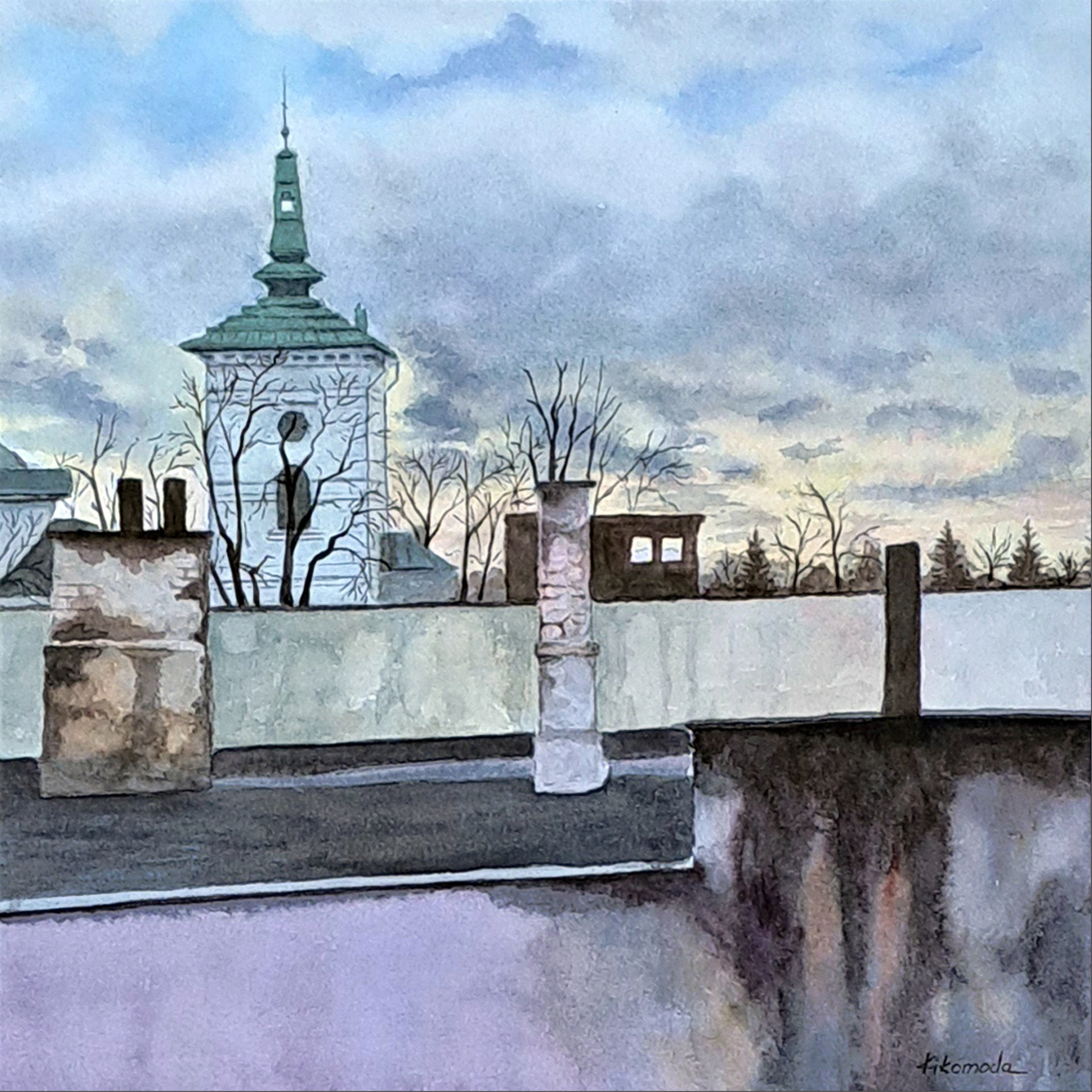 Z innej perspektywy, akwarela, 31x31 cm