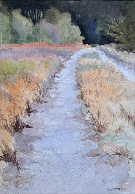 Przez pola, przez las, akwarela, 21x29,7 cm